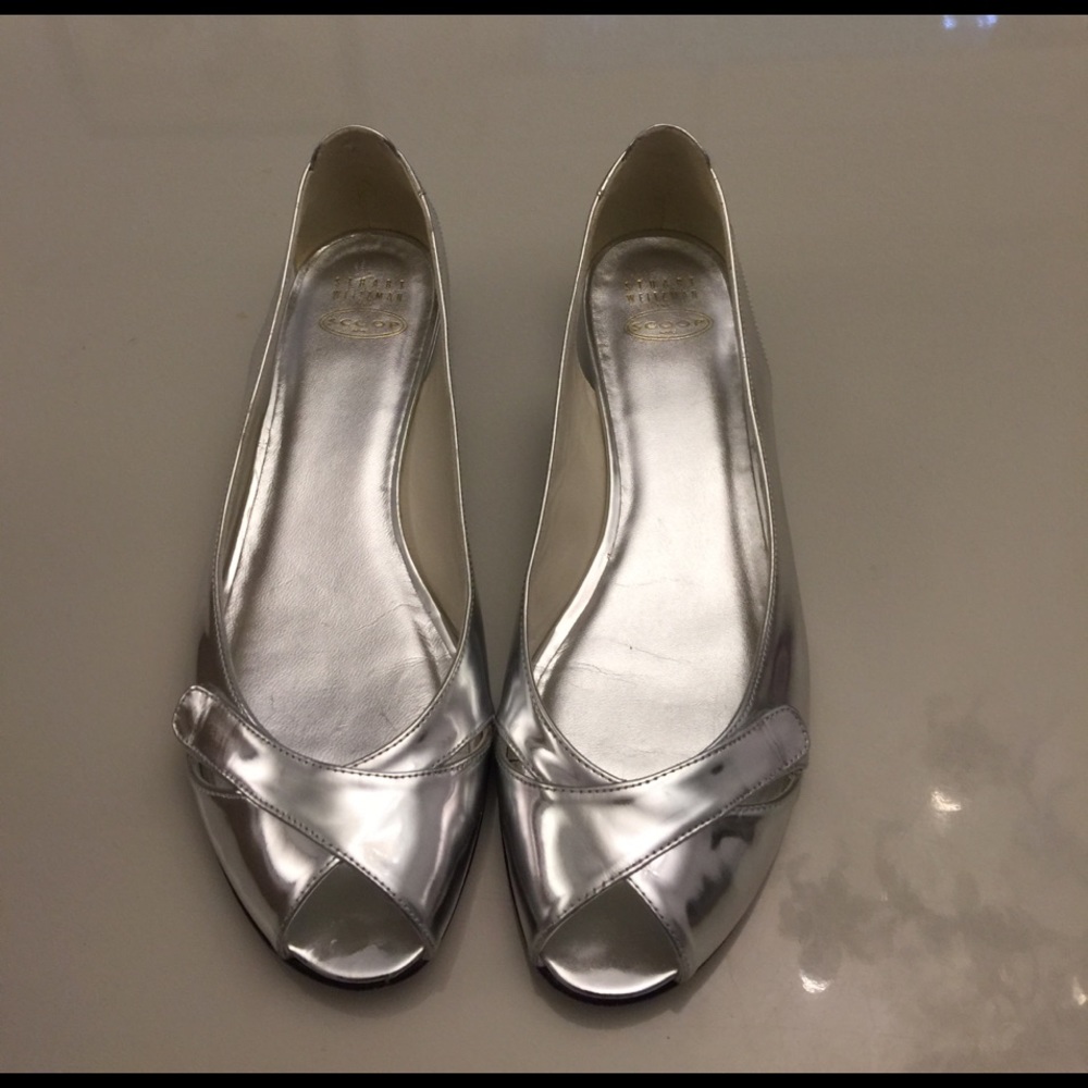 Stuart Weitzman silver leather  flats